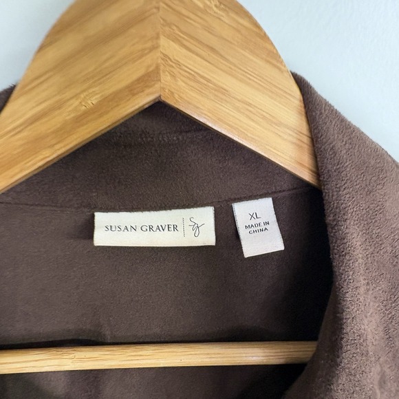 Susan Graver Womens Top XL Brown Faux Suede Button Ruffle Western Country Ranch - Picture 5 of 12